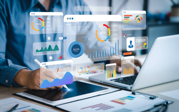 An Accountant in UAE who provides Accounting Advisory Services, using a computer and visualizes data into graphs